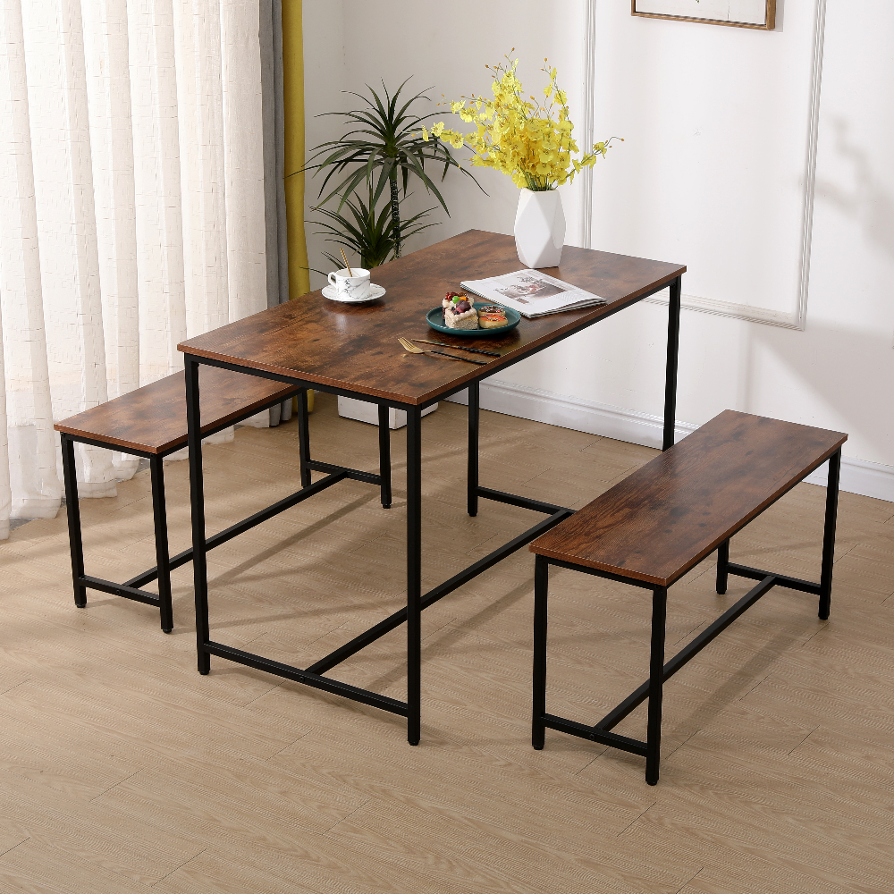 Happy Home Esszimmertischset Dining Set mit 1 Tisch & 2 Sitzbänken HWT55-HOL