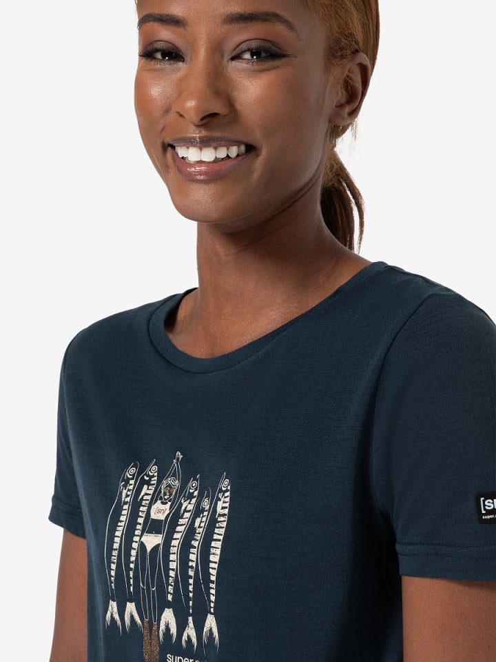 super.natural Merino T-Shirt COPPER SARDINE in blau günstig kaufen