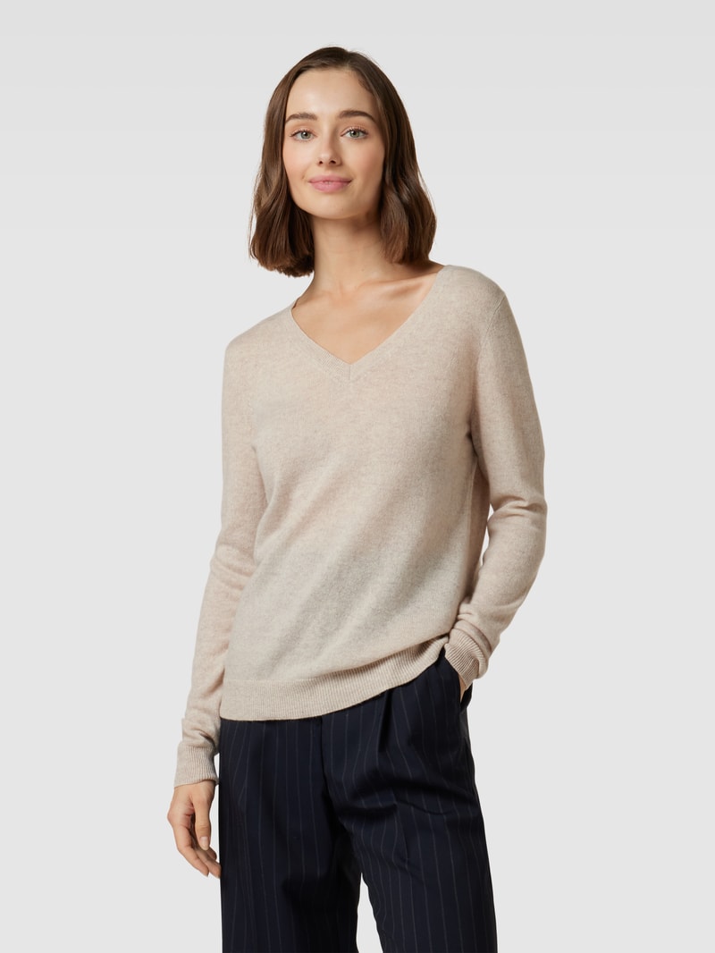 Strickpullover aus Kaschmir mit V-Ausschnitt in beige meliert