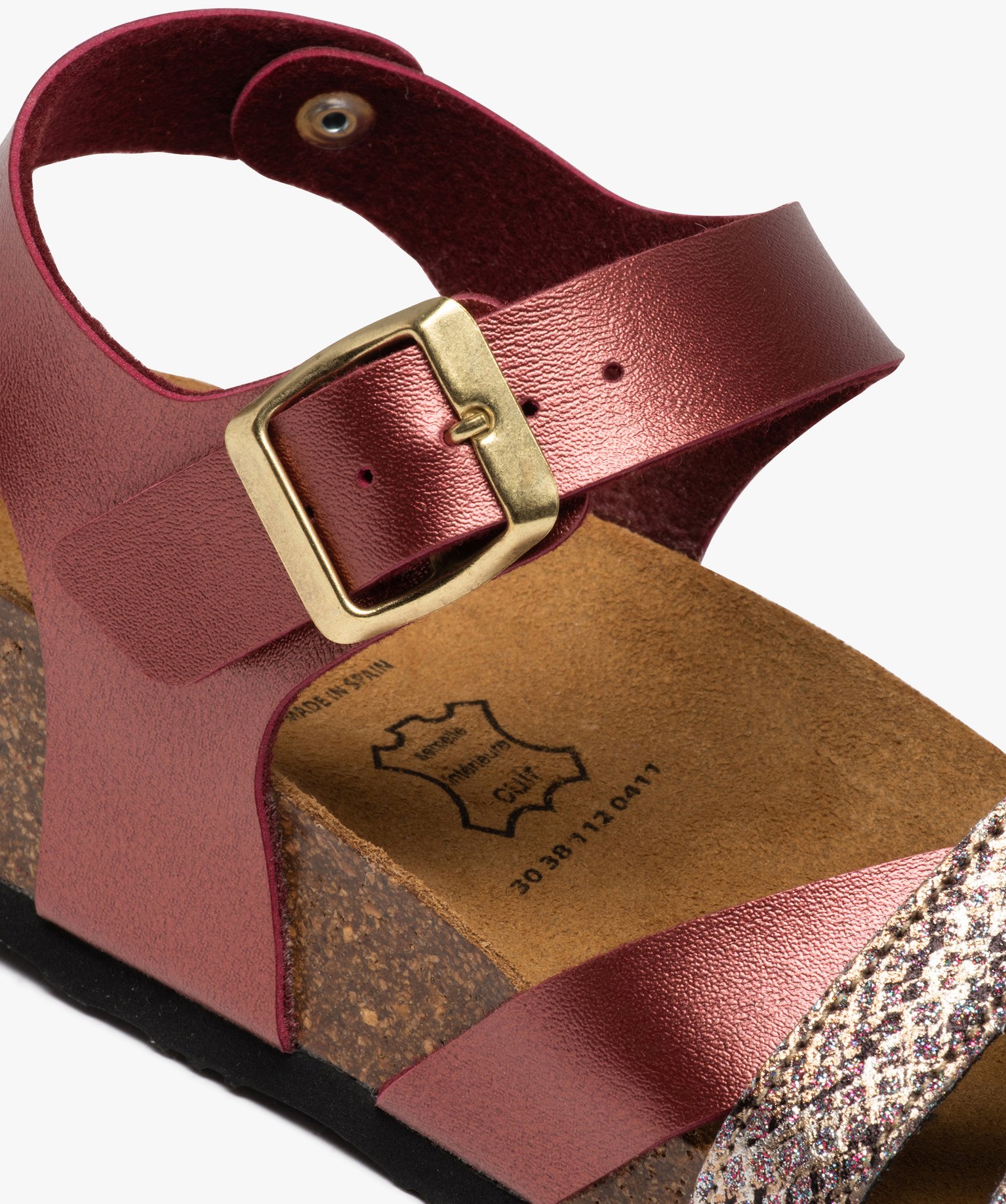 Sandales femme à semelle liège et brides brillantes rouge | GEMO
