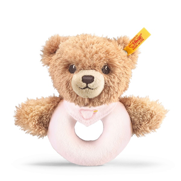 Schlaf-gut-Bär Greifling mit Rassel, 12 cm, rosa