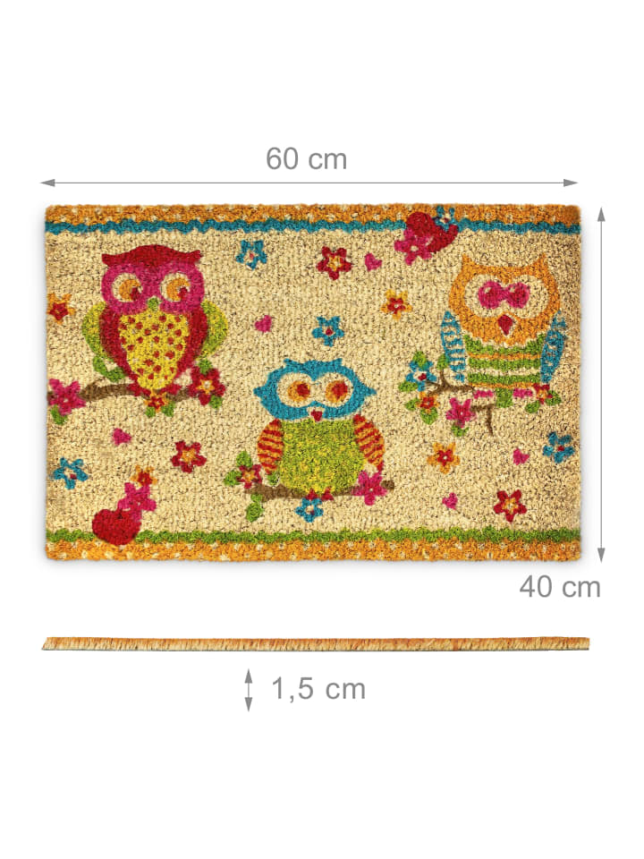 relaxdays Fußmatte Eulen in Bunt - (B)60 x (T)40 cm günstig kaufen onesize