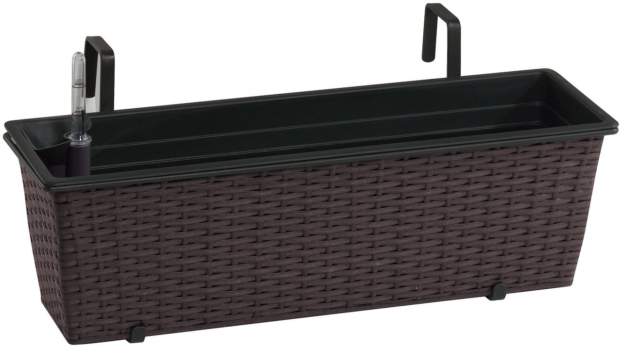 Weles Polyrattan Balkonkasten inkl. Aufhängung, 50 x 19 x 18 cm, mit Bewässerungssystem, mocca