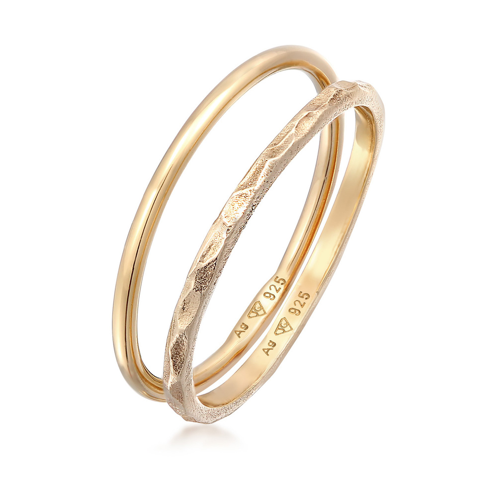 Elli Elli Bague Femmes Bande Set de 2 Pile en argent sterling 925 Bague