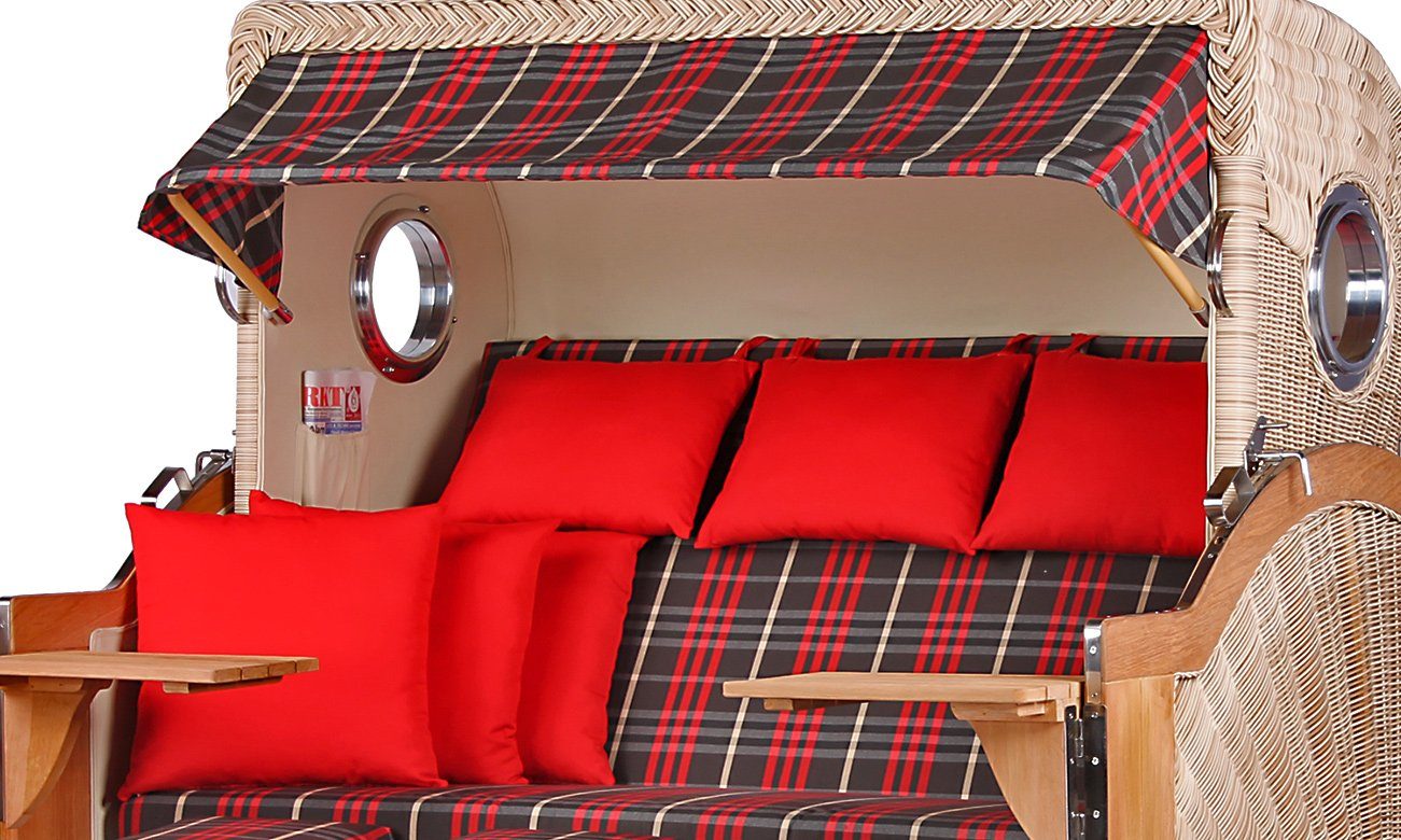 bene living Strandkorb Königssee 3-Sitzer Teak - PE shell - Modell 529, BxTxH: 170x95x170 cm, Volllieger ca. 175 Grad, Ostsee-Strandkorb, inkl. Liftersystem und Bullaugen