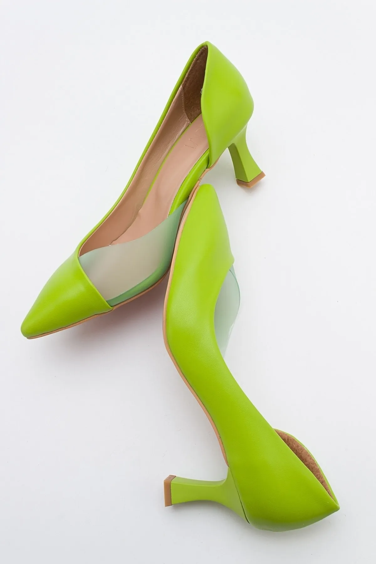 LuviShoes  353 Damenschuhe mit hellgrüner Haut und Absatz