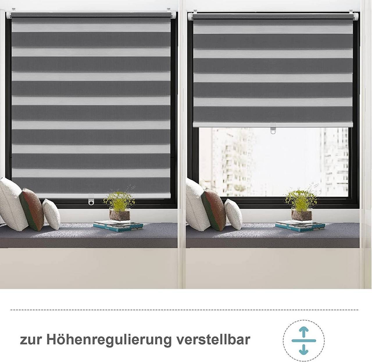 Doppelrollo, Woltu, verdunkelnd, Klemmfix, freihängend, Klemm- oder Schraubmontage, Schnurlos