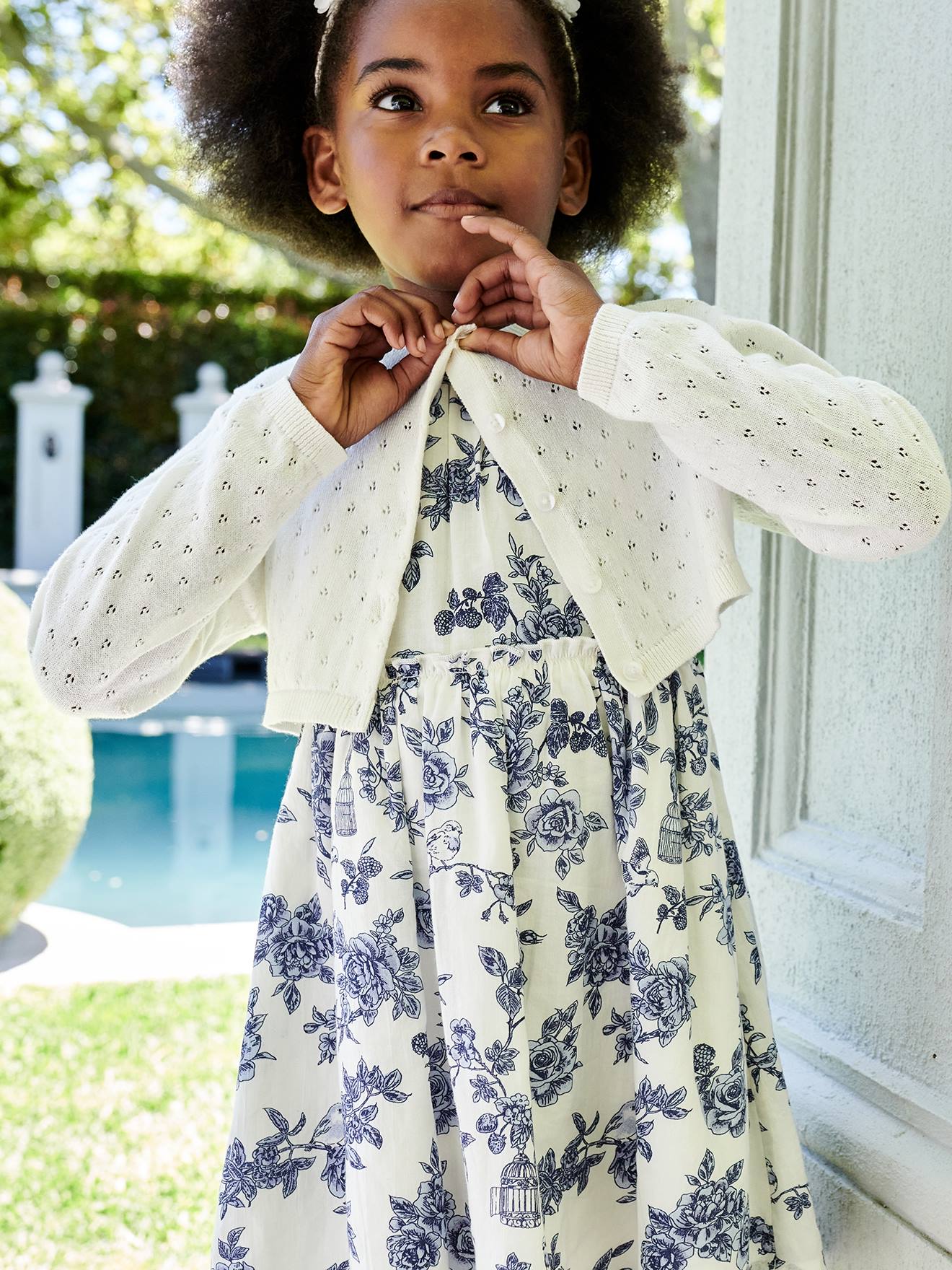 Gilet boléro en maille pointelle fille corail