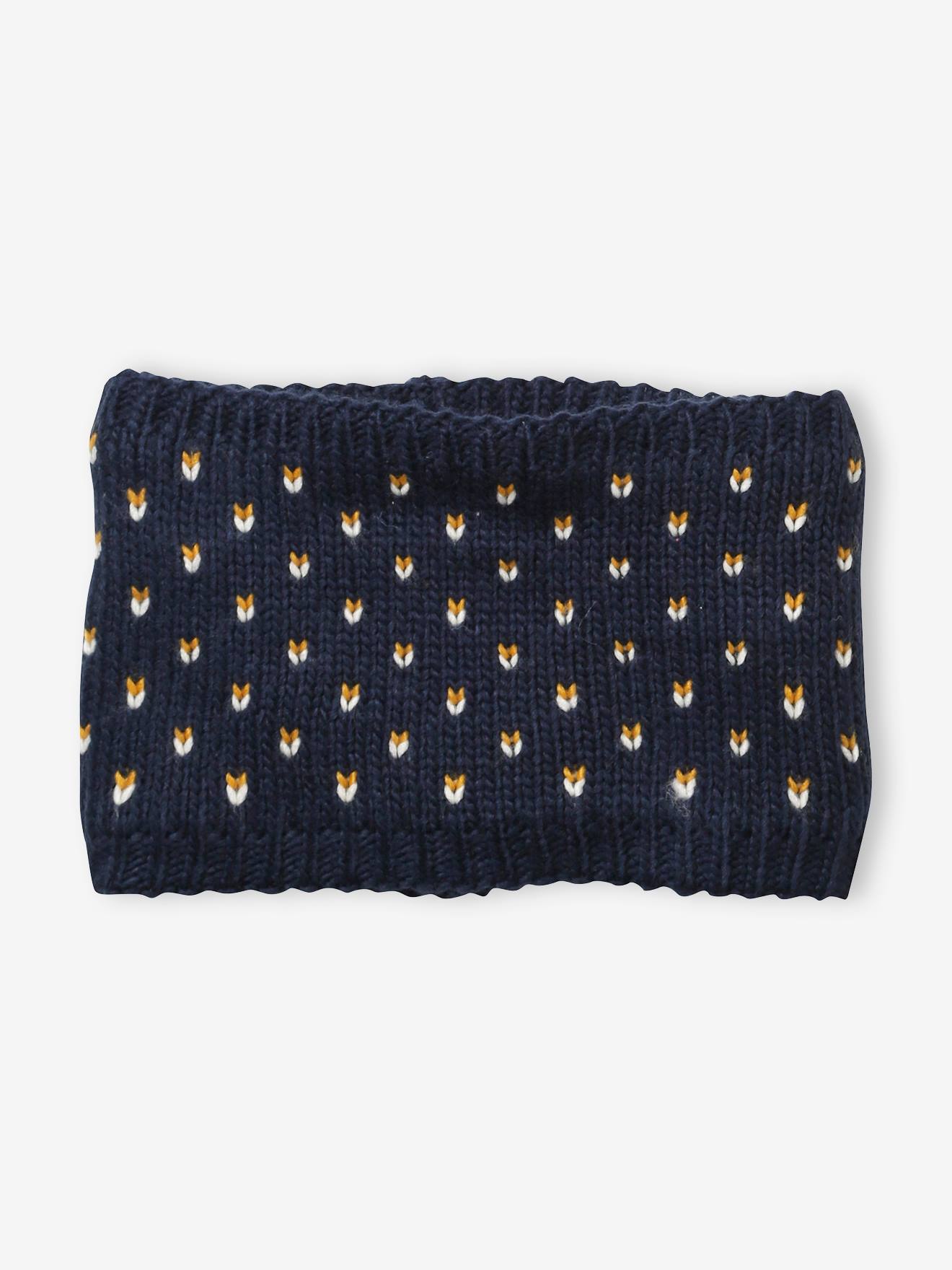 Vertbaudet Mädchen Set: Mütze, Loopschal & Handschuhe, Herzen BASIC - nachtblau bedruckt