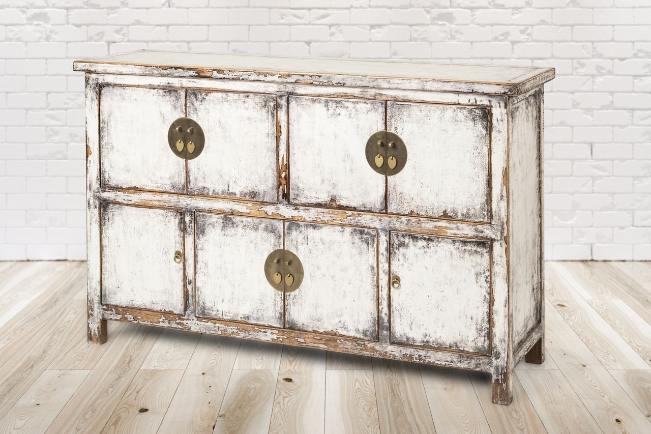 PureHaven Kommode 170x43x104 cm im Vintage Style aus Vollholz handgefertigt stilvolles Design Kieferholz standsicher und stabil