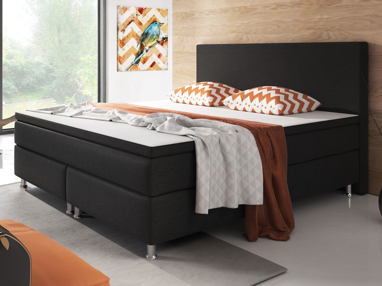 IHG Boxspringbett Berlin 180x200 cm Webstoff Schwarz