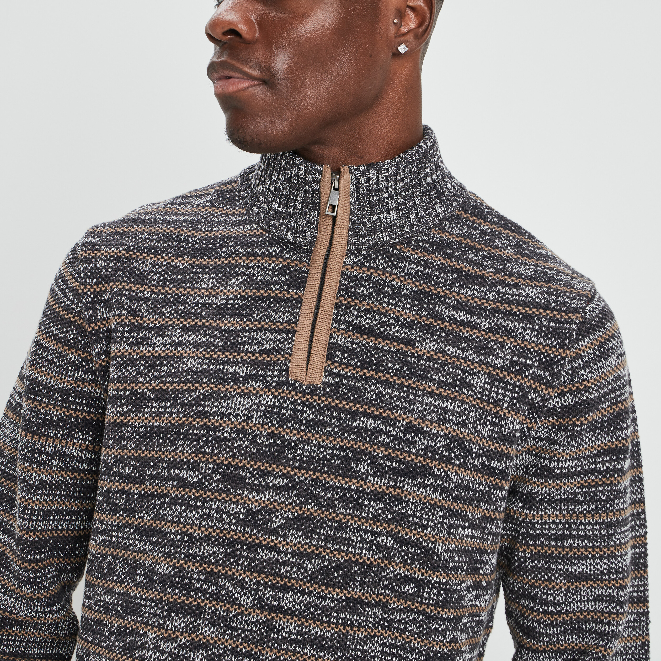 Pull avec col montant gris foncé homme | La Halle