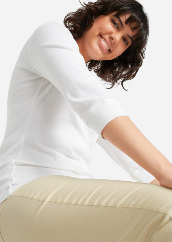 Stretch-Shirt mit U-Boot-Ausschnitt