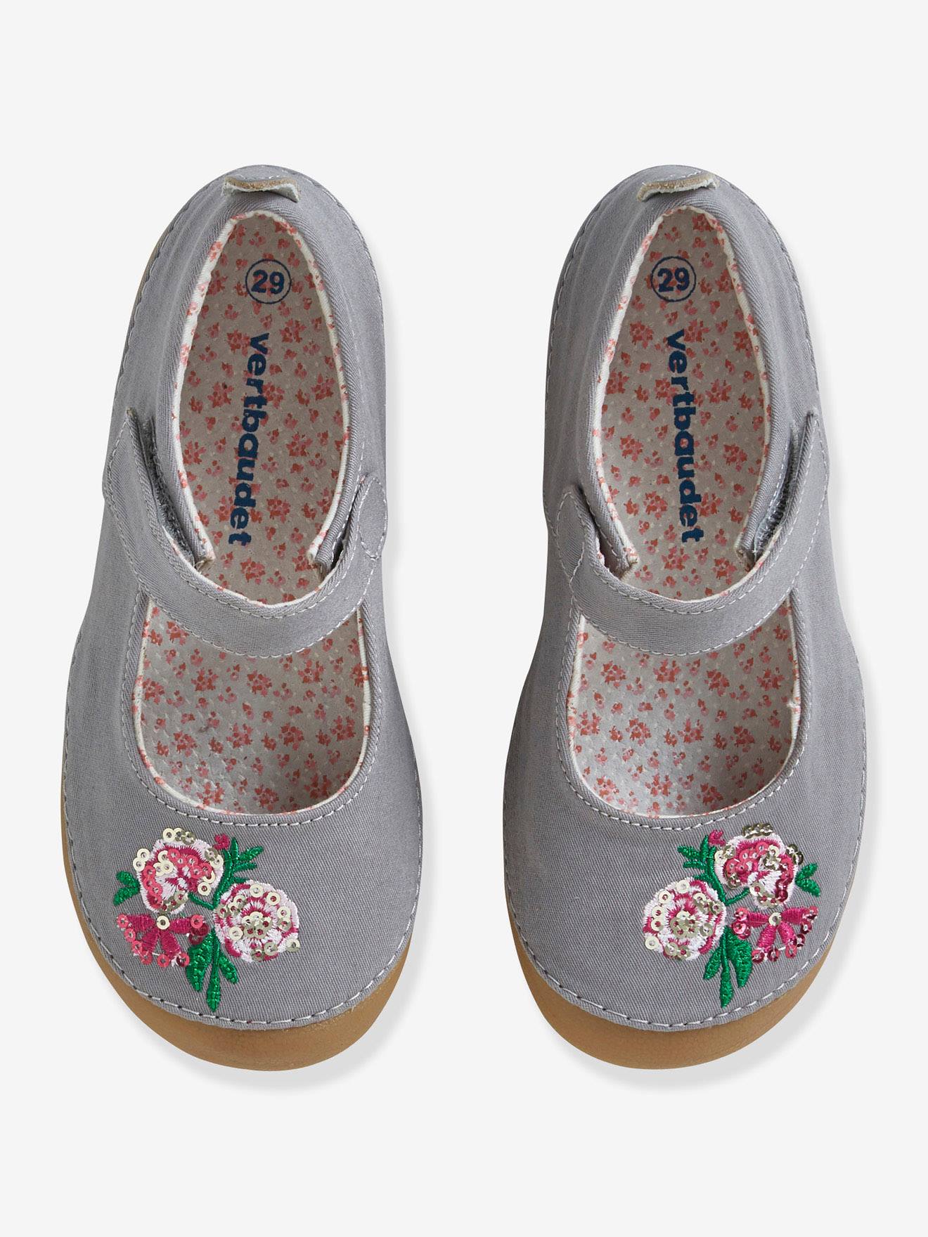 Chaussons scratchés fille en toile gris