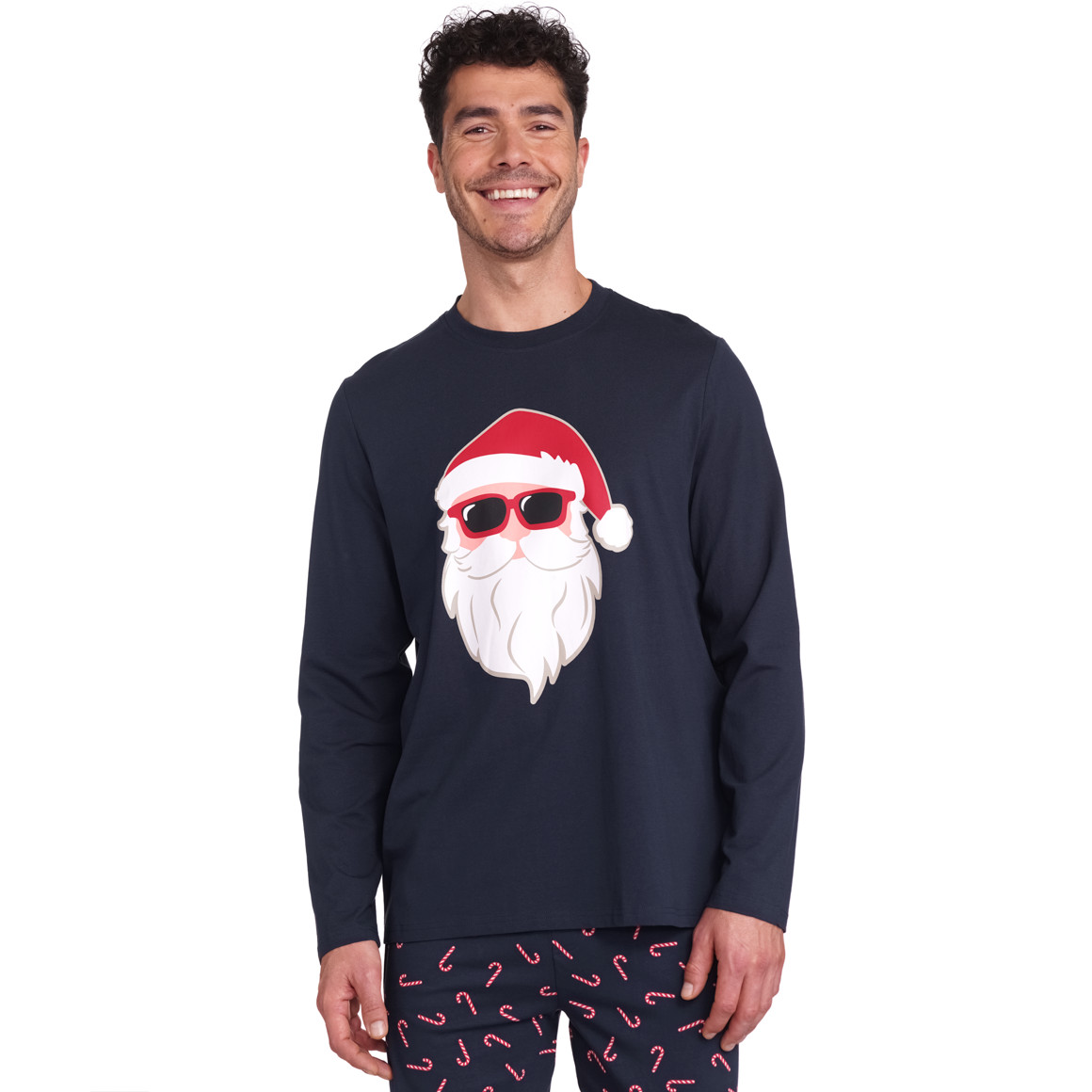 Herren Weihnachtsschlafanzug mit Santa-Motiv dunkelblau / rot