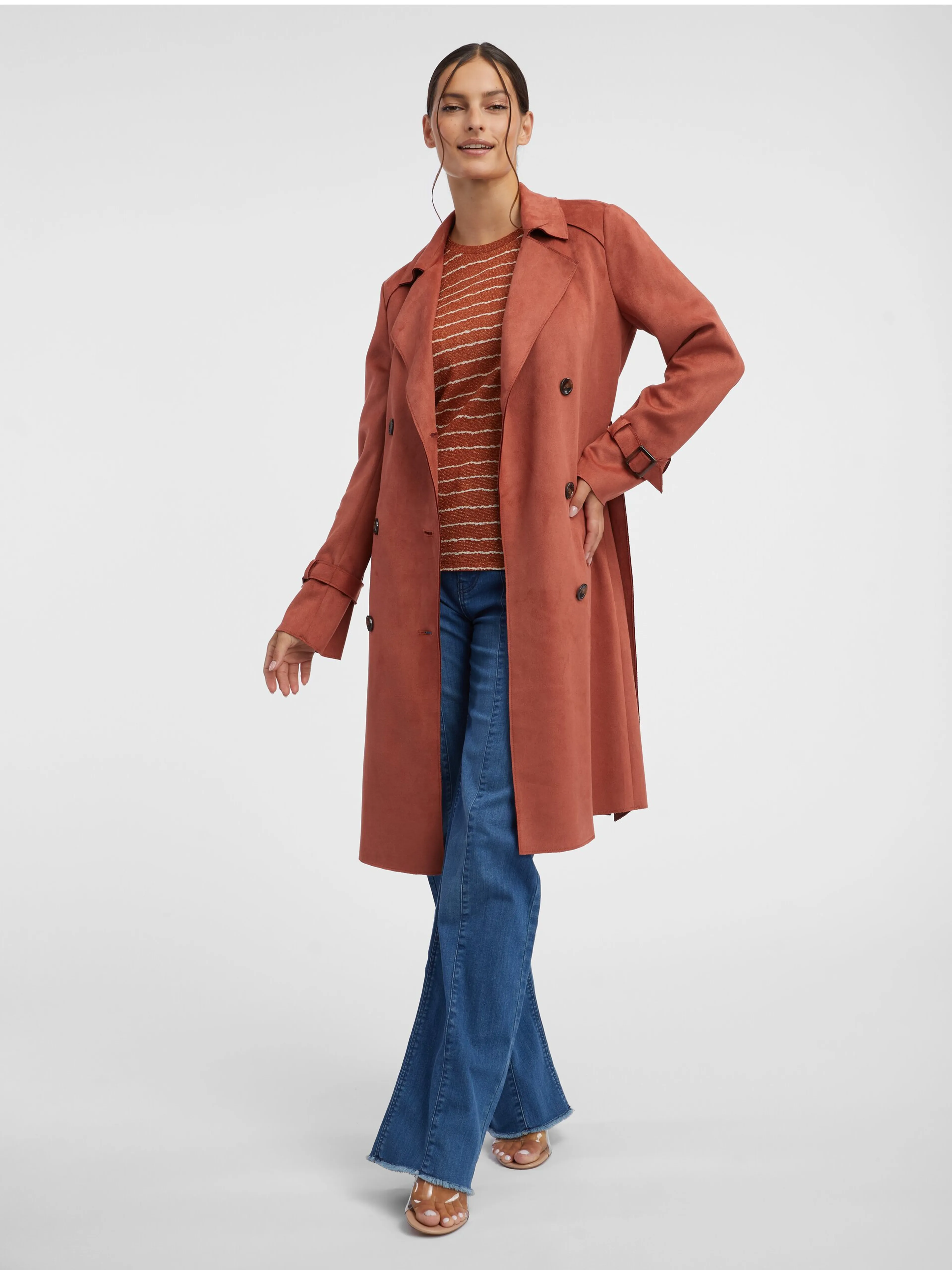 Ziegelfarbener Damen-Trenchcoat aus Wildleder ORSAY