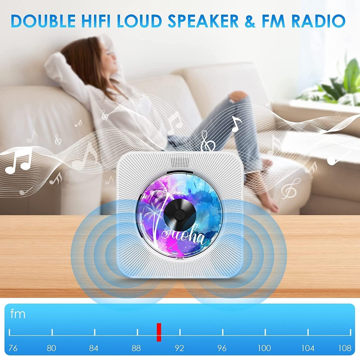 ASLENY Tragbarer CD-Player mit Bluetooth, Desktop für Zuhause CD-Player (FM-Radio-Boombox mit Fernbedienung, USB-Anschluss, LCD-Display)