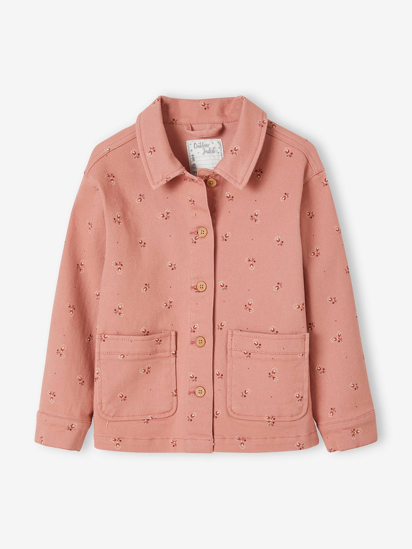 Veste style worker en jean fille rose imprimé