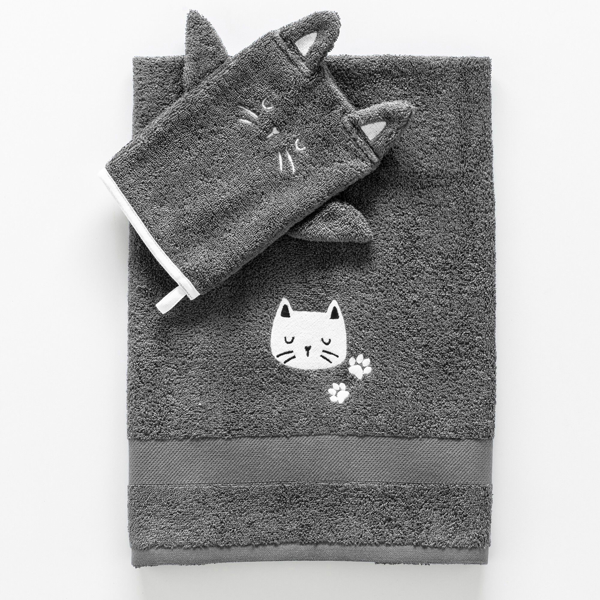 Collection éponge enfant brodée chat coton