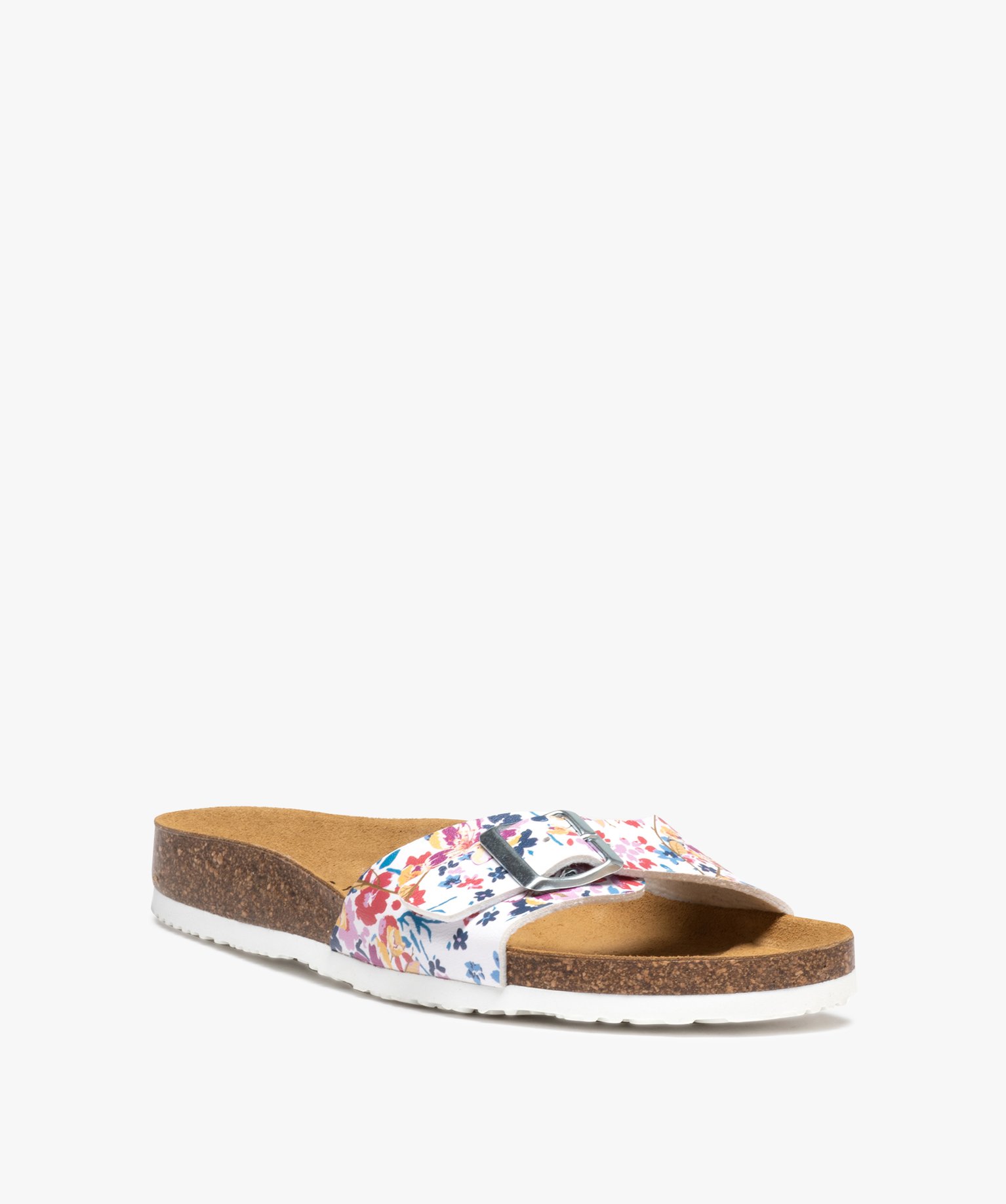 Mules femme plates avec bride à boucle inspiration Liberty blanc | GEMO