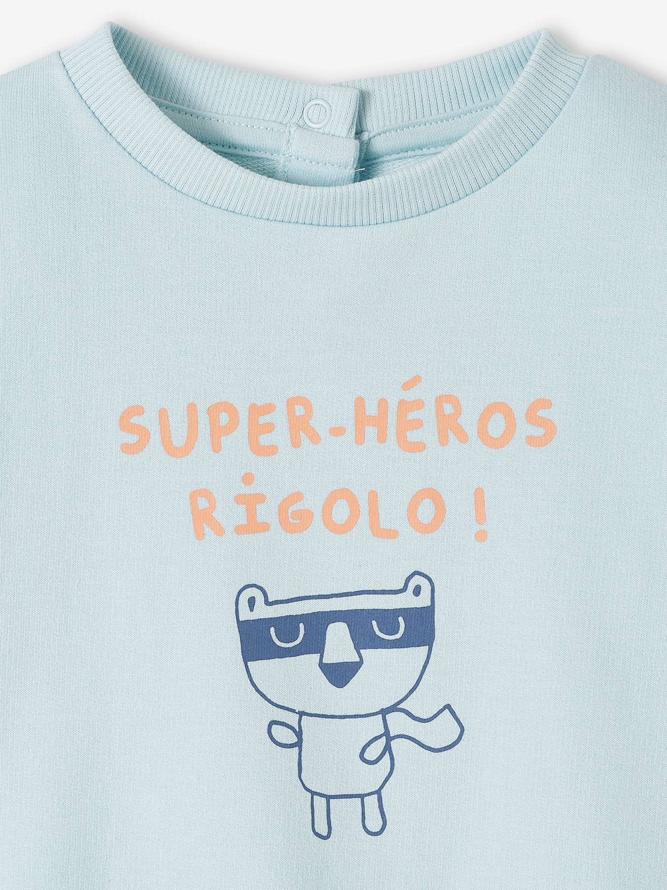 Vertbaudet Baby Sweatshirt SUPER-HÉROS RIGOLO, personalisierbar Oeko-Tex - himmelblau