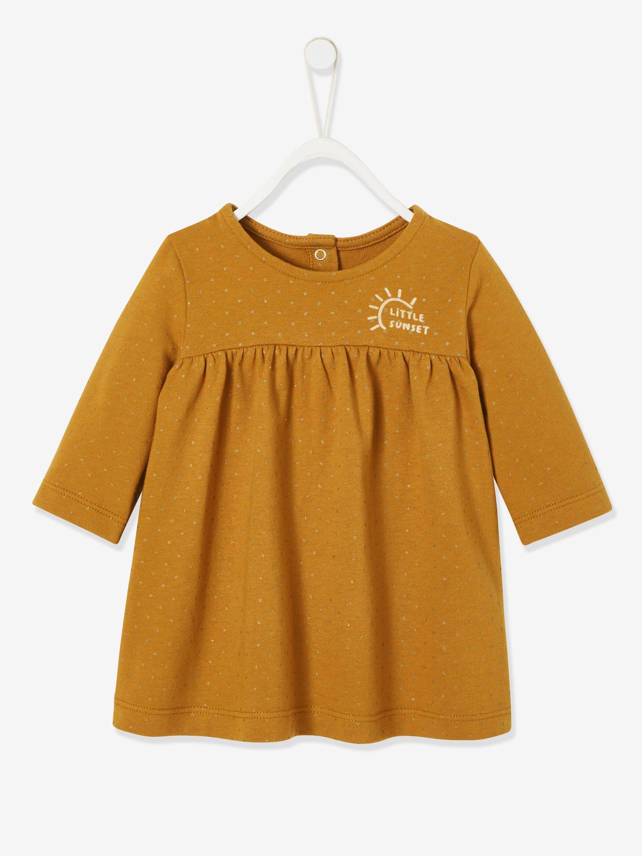 Ensemble cardigan brodé + robe en molleton + collant bébé caramel imprimé
