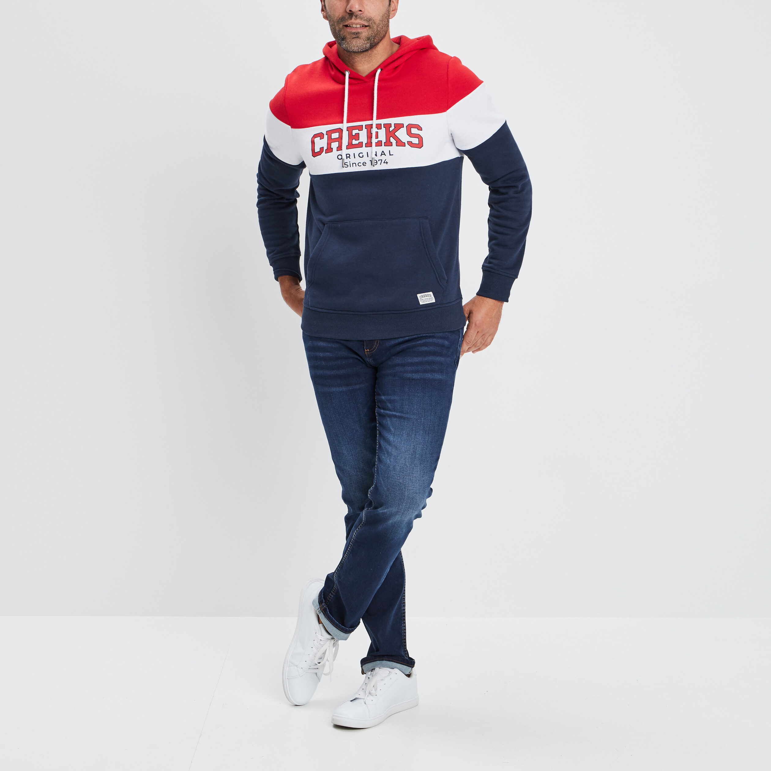 Sweat tricolor à capuche hoodie Creeks rouge homme | La Halle