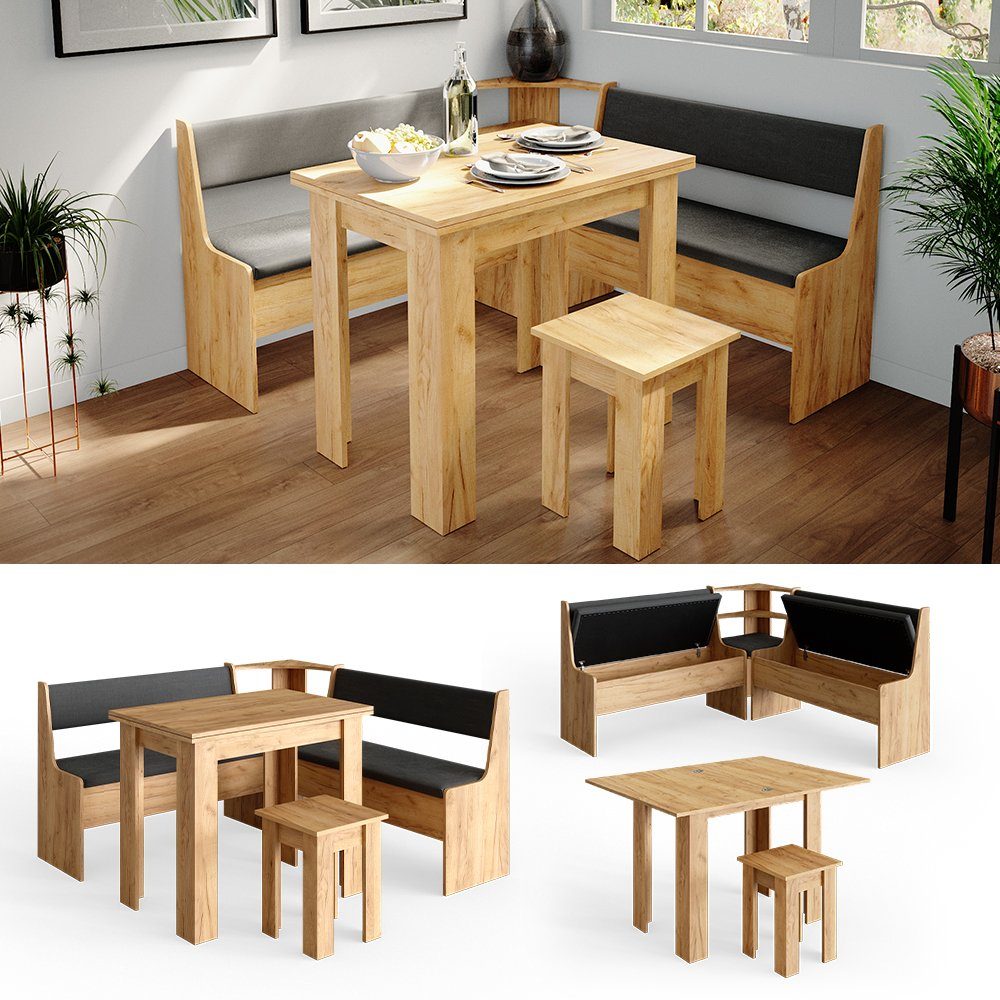 Vicco Sitzgruppe Eckbankgruppe Esszimmergruppe ROMAN Sandeiche Goldkraft Set 4, (Set, 5-tlg., 5-er Set), bequeme Polsterung