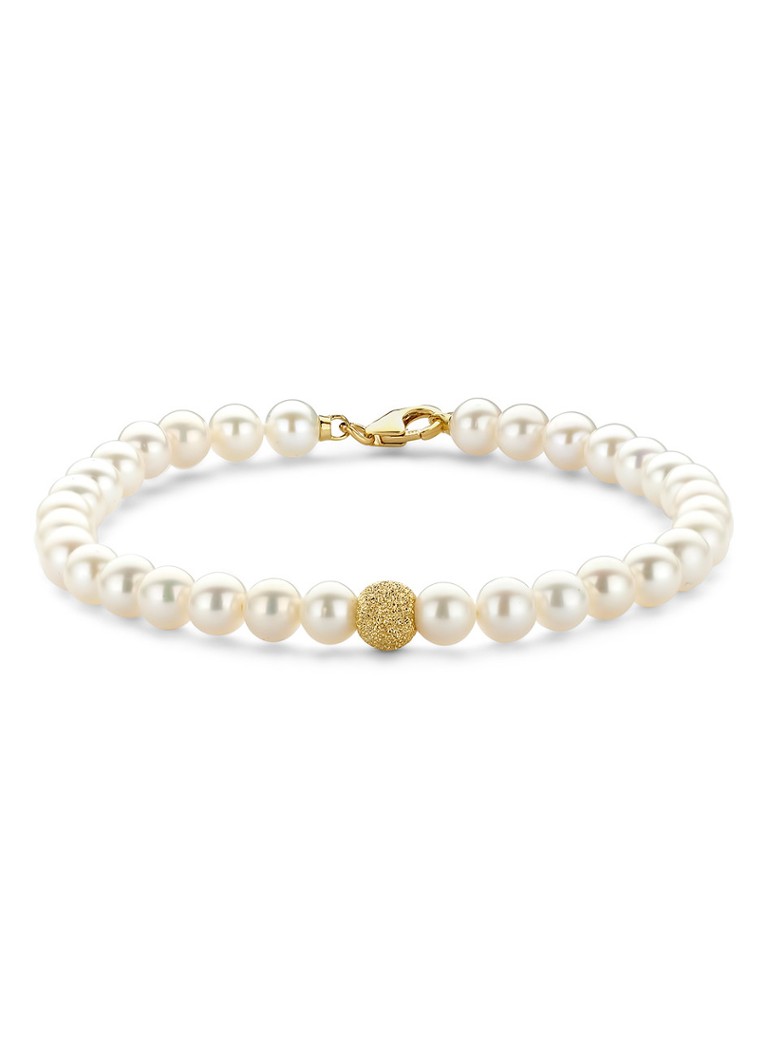 Diamond Point Yellow gold bracelet white freshwater pearl Riviera