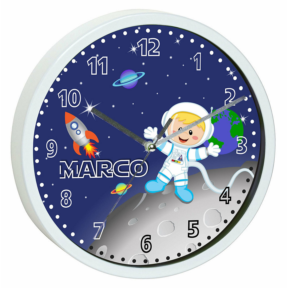 Kinder Wanduhr personalisiert mit Name Weltall