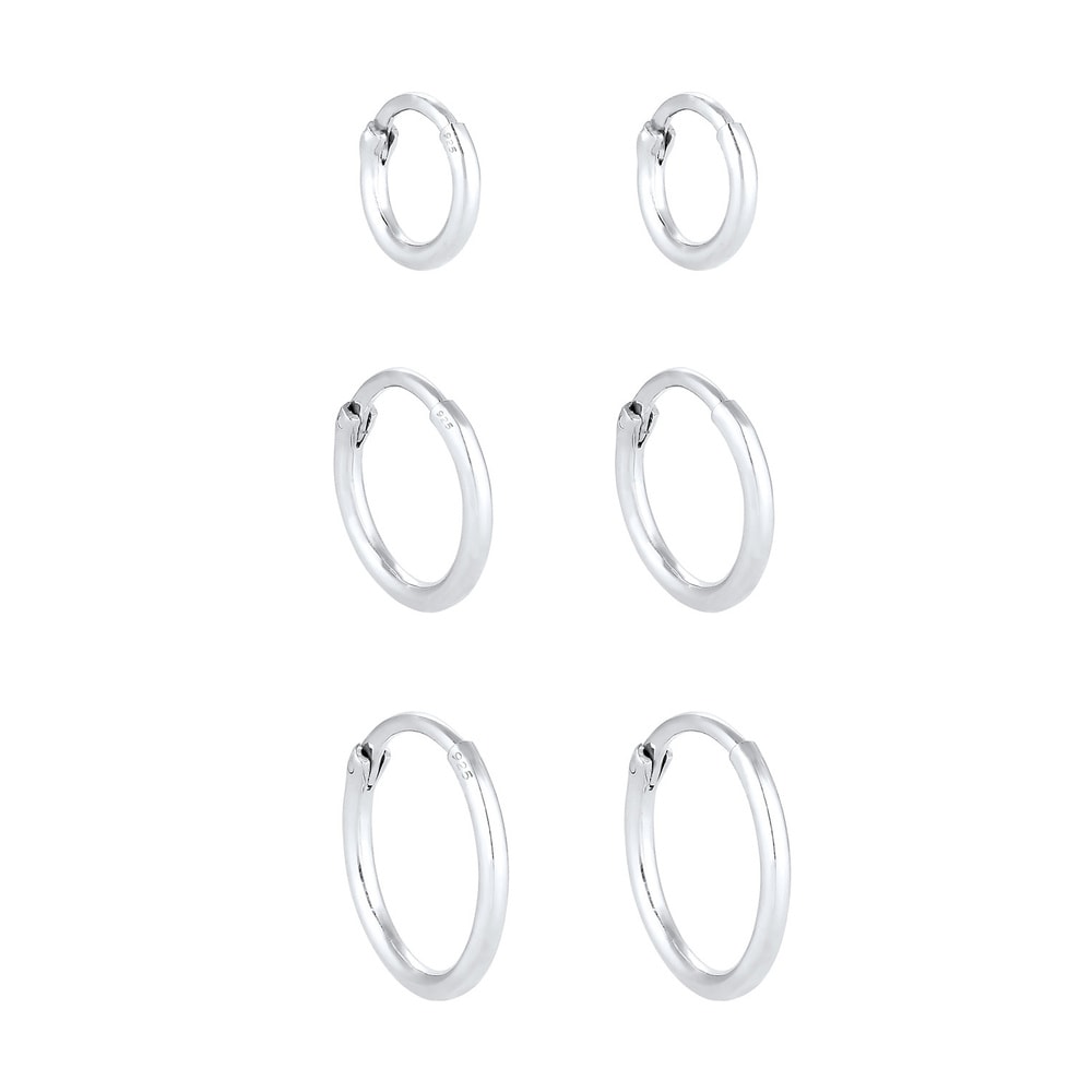 Elli Elli Boucles d'Oreilles Femmes Créoles Set Trio Basique Must-Have Tendance en Arg Boucles d'oreilles
