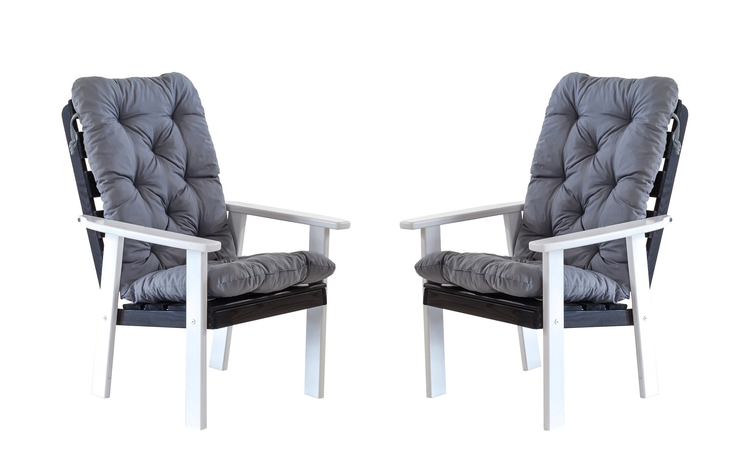 Home Feeling Gartensessel 2er Set Loungesessel Massivholz Hanko Maxi, Weiß/Taupegrau