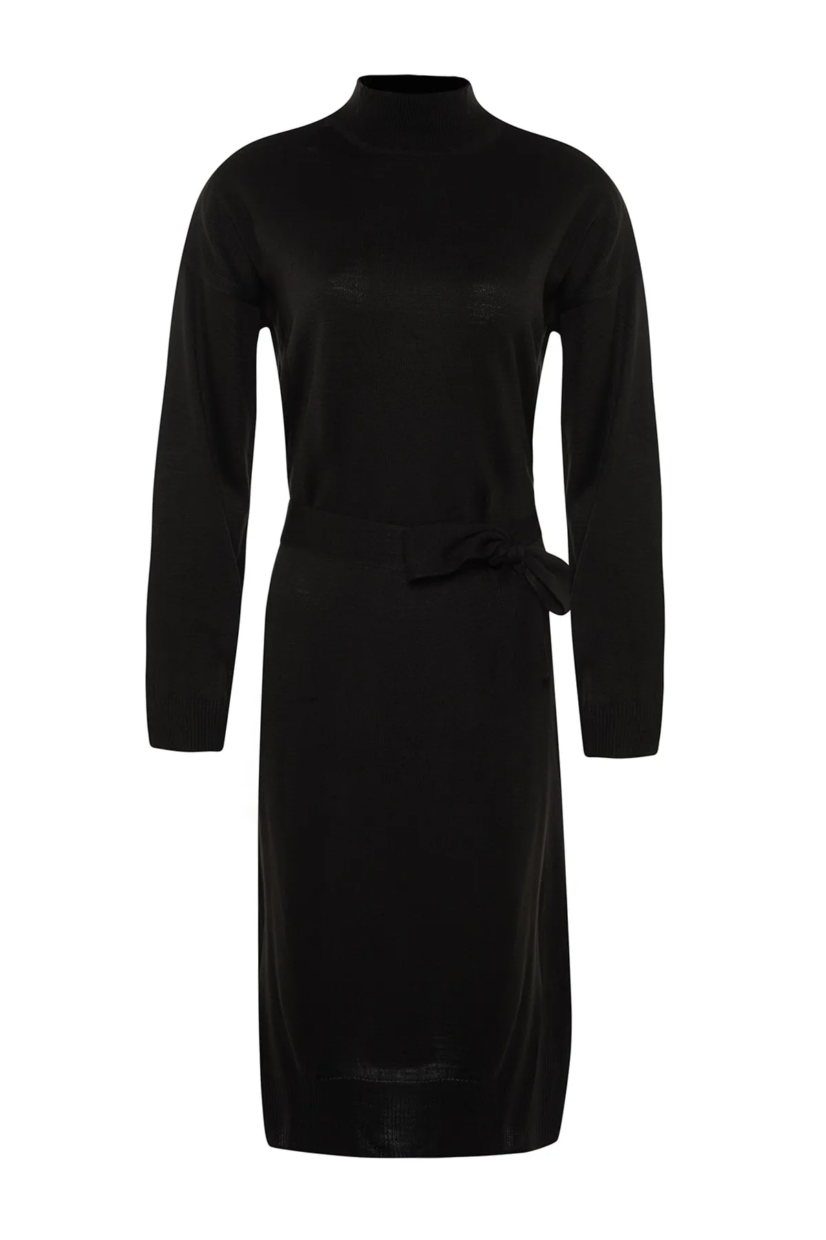 Trendyol Collection  Schwarzes langes Strickkleid mit Gürtel THMAW23EL00000