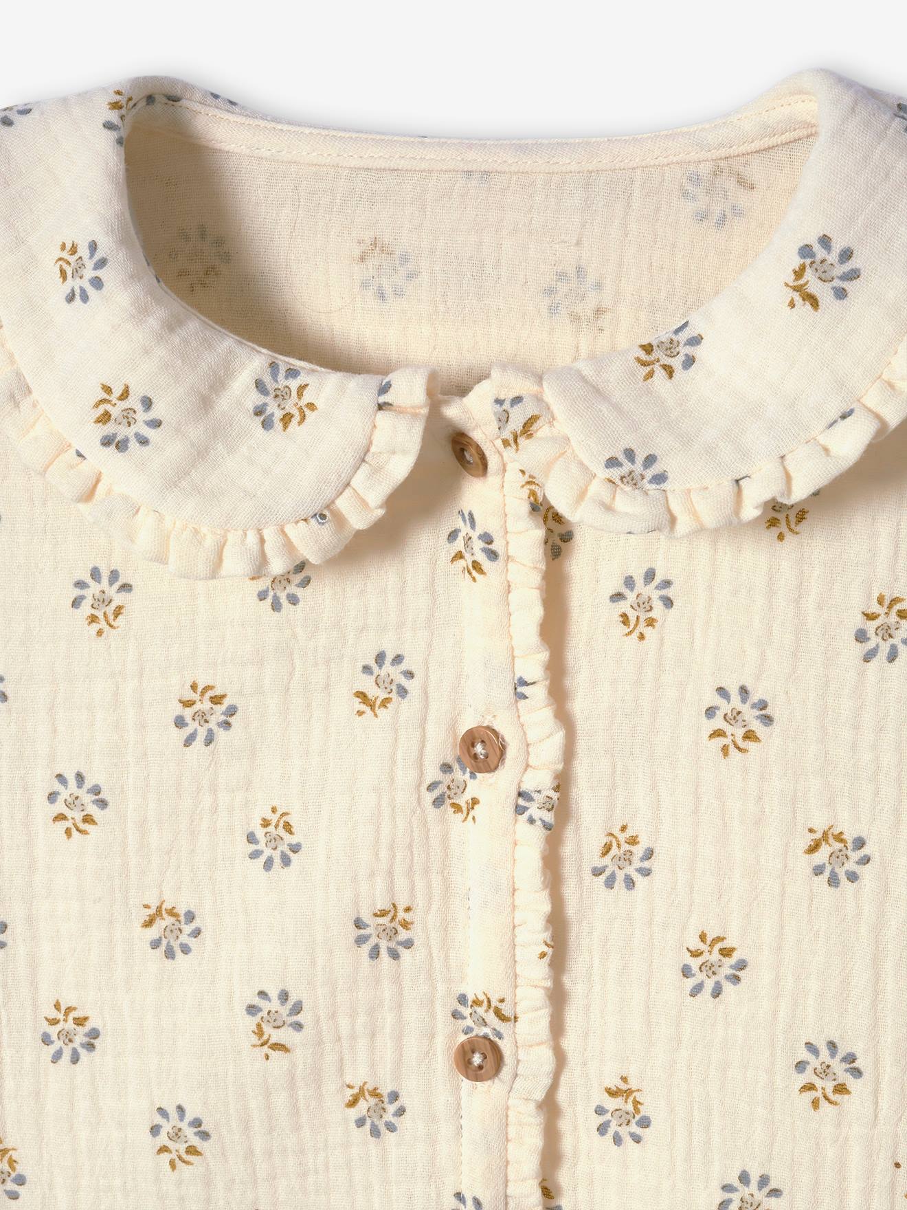 Vertbaudet Mädchen Bluse aus Musselin mit Rüschen, personalisierbar - wollweiß bedruckt