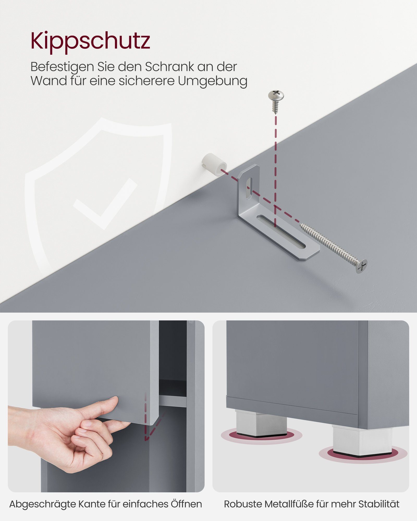 VASAGLE Badkommode Badezimmerschrank, mit einer Schublade, verstellbare Ablagen