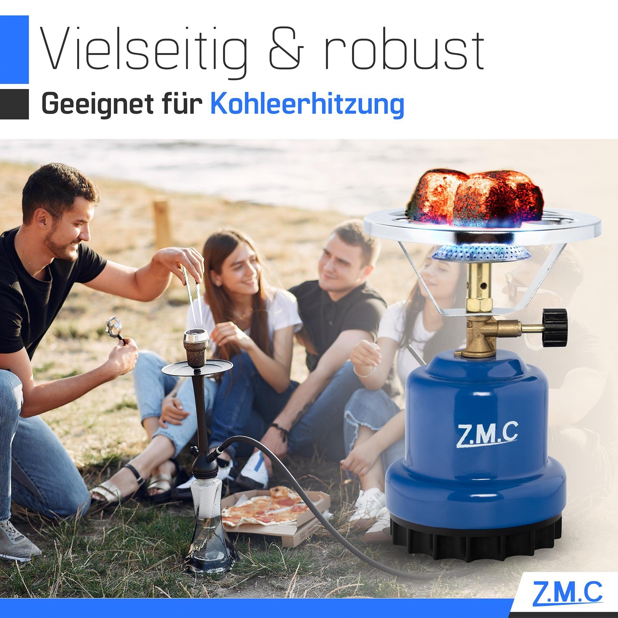 ZMC Gaskocher Campingkocher Gaskocher Shisha Kohleanzünder + 10x Gaskartuschen 190g, (Maximale Temperatur: 1100W / Gewicht: 520g / Butangas), Butangasbrenner Kartuschenkocher Kochfeld für Festivals, Wanderungen