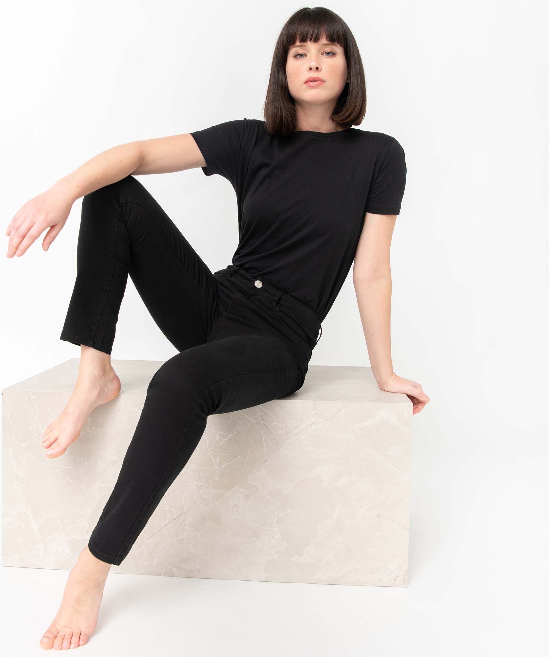 Pantalon femme en toile denim coupe Slim noir | GEMO