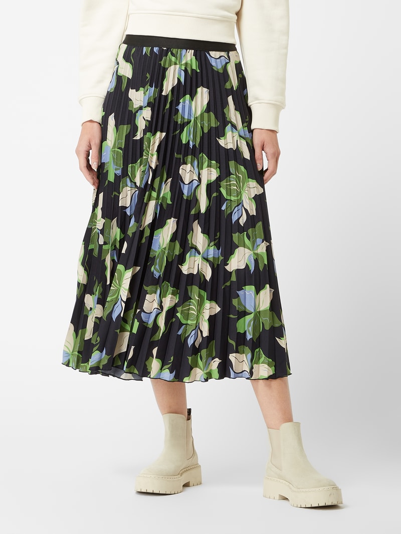 Midirock mit floralem Muster in marineblau