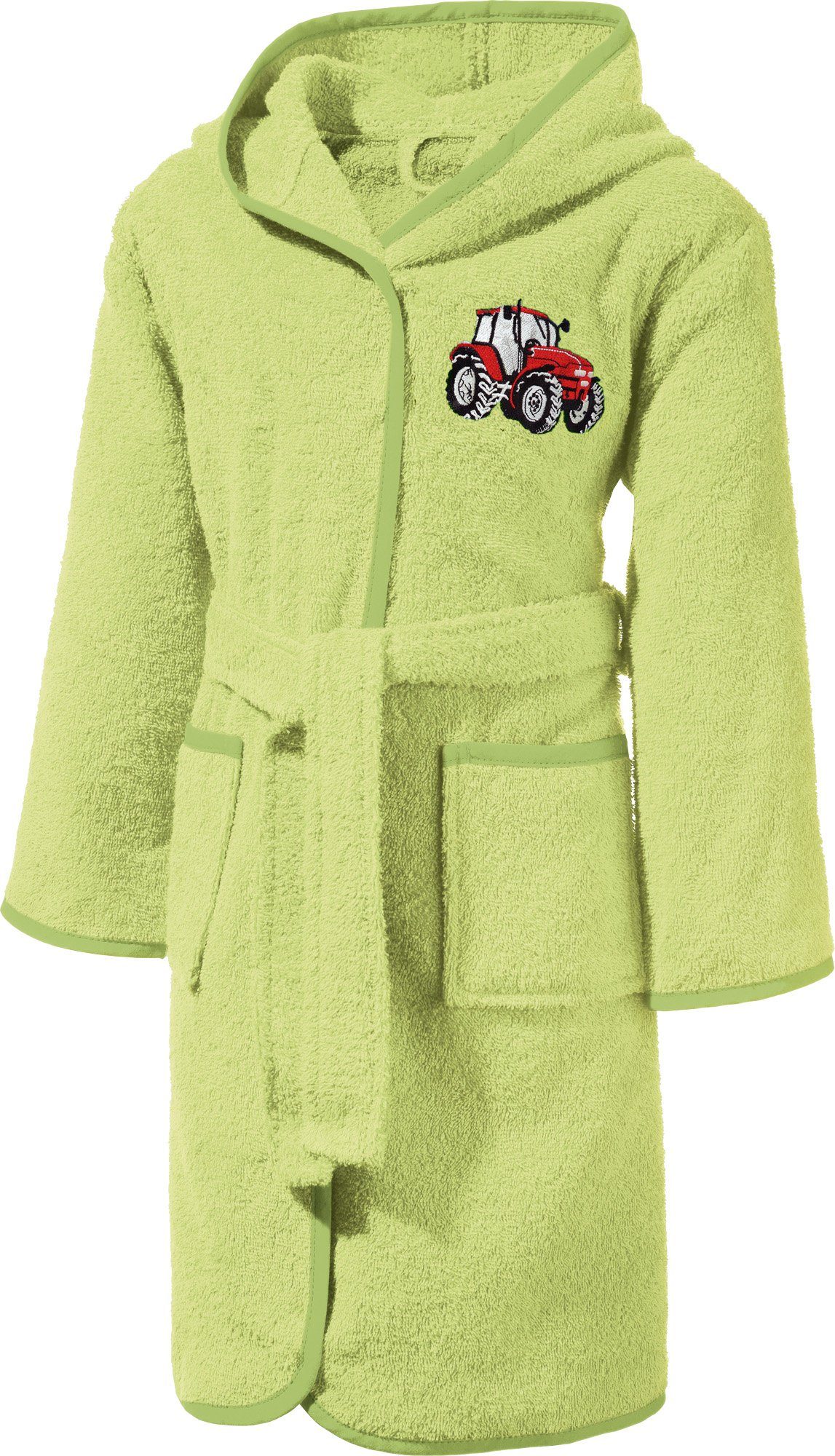 Erwin Müller Kinderbademantel Kinder-Bademantel mit Kapuze, Rückenlänge: 65 cm, Frottier, mit Kapuze, default, Walk-Frottier Uni, Motiv: Traktor