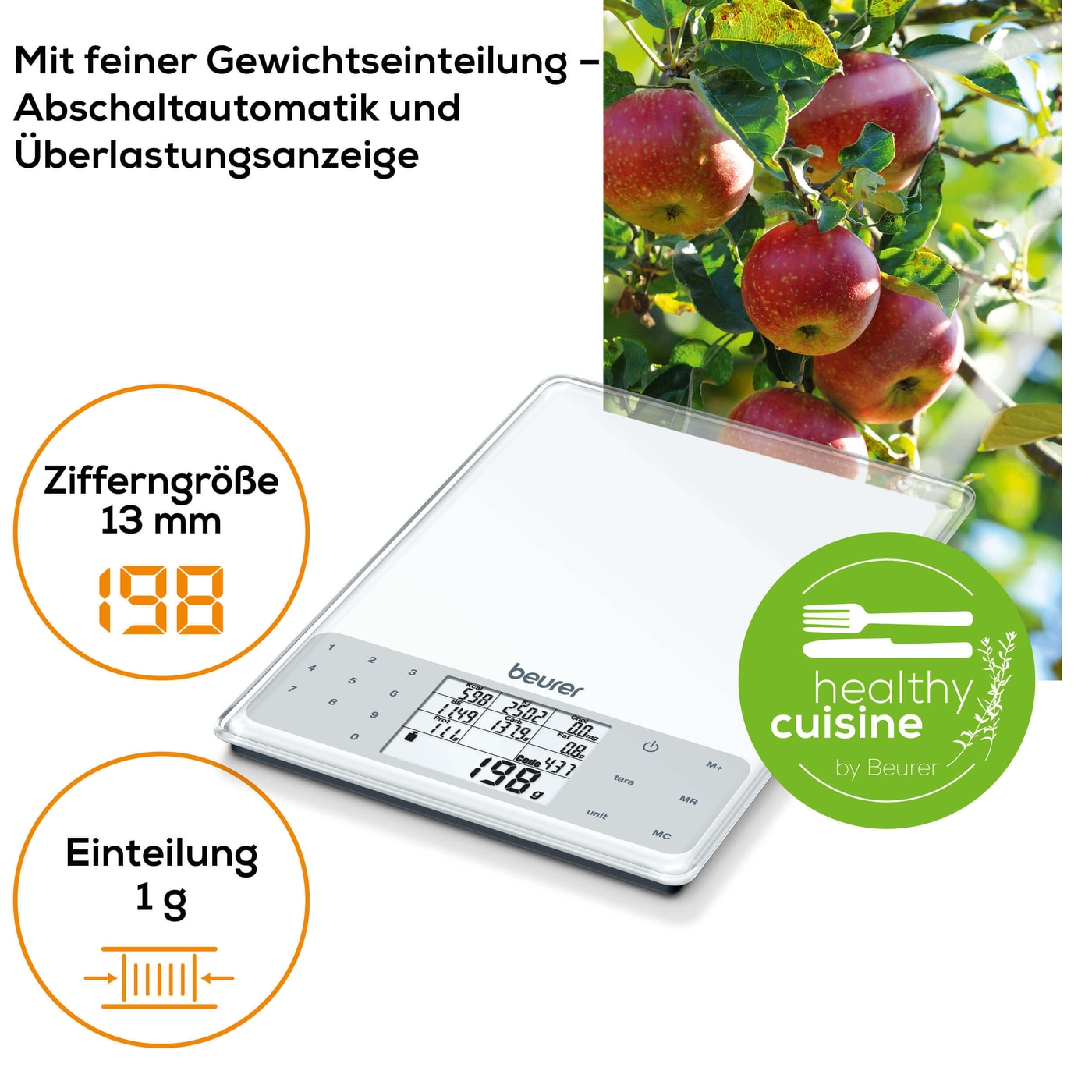 Beurer Nährwert-Analysewaage - DS 61-Diätwaage für Nährwert-Analysen von 950 Lebensmitteln