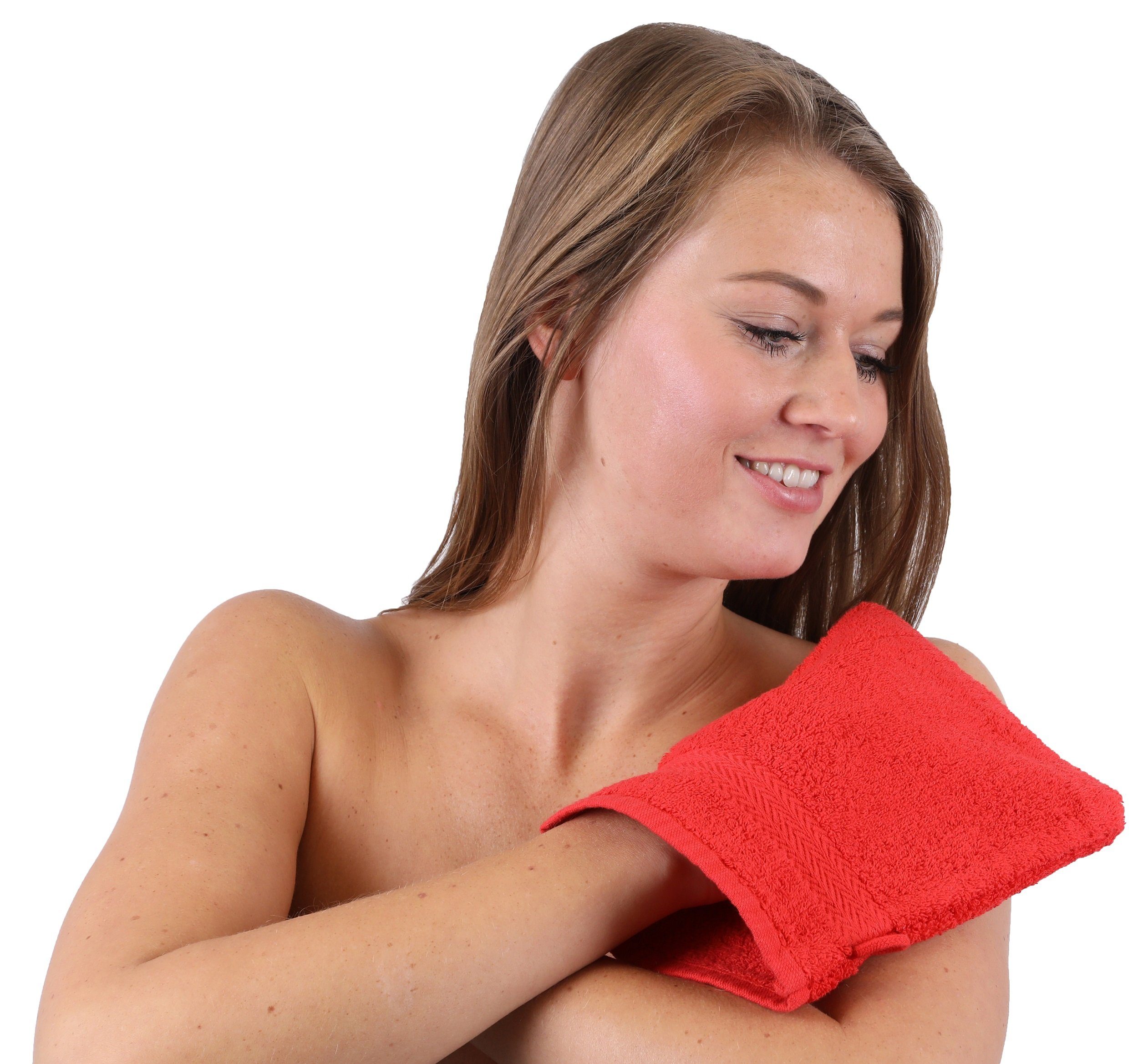 Betz Waschhandschuh 10 Stück Waschhandschuhe Premium 100% Baumwolle Waschlappen Set 16x21 cm Farbe orange und rot