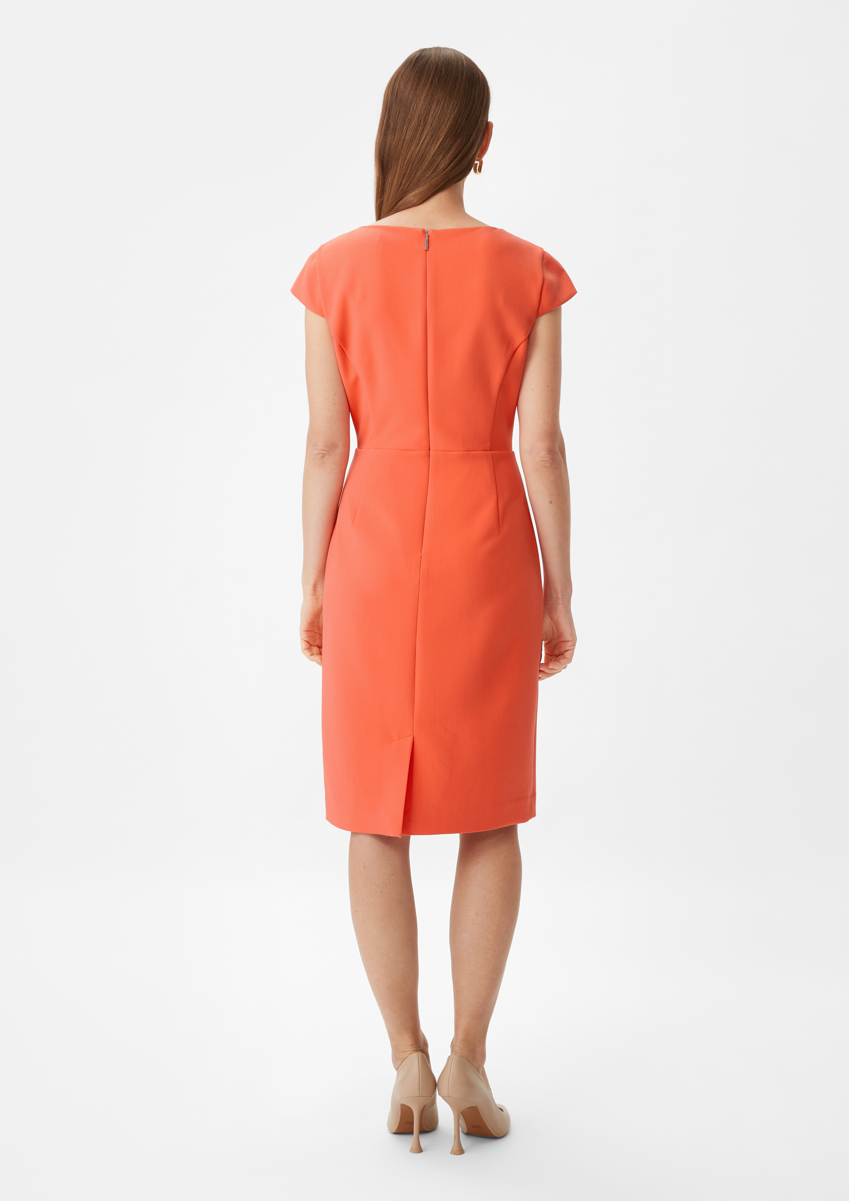 Midi Kleid mit Teilungsnähten - orange