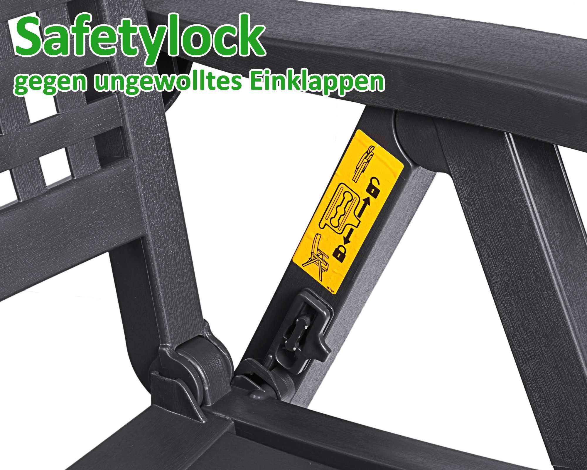 ONDIS24 Klappstuhl Bellami Hochlehner Klappsessel anthrazit Gartensessel mit Armlehnen, klappbar in 4 Stufen, Safetylock, UV-beständig, wetterresistent