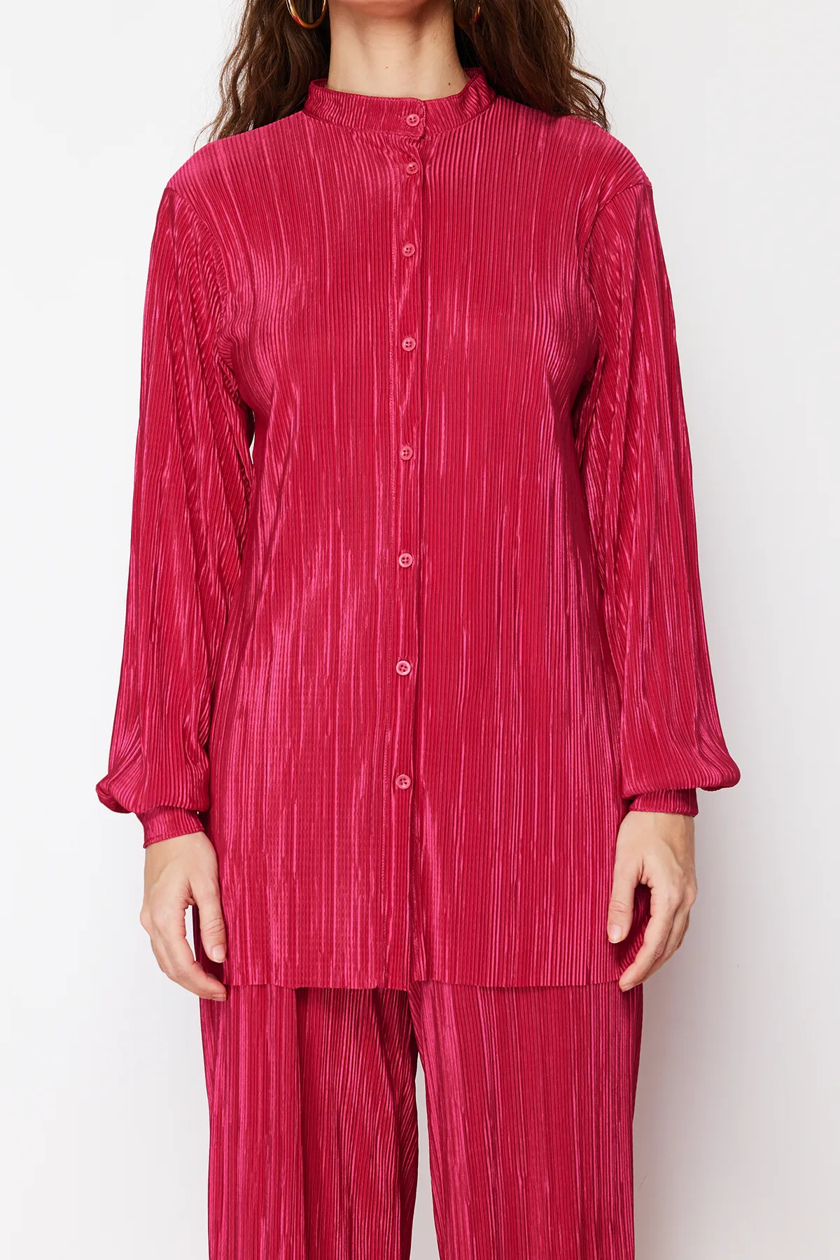 Trendyol Modest  Set aus gestricktem Ober- und Unterteil mit Falten in Fuchsia TCTSS24US00040