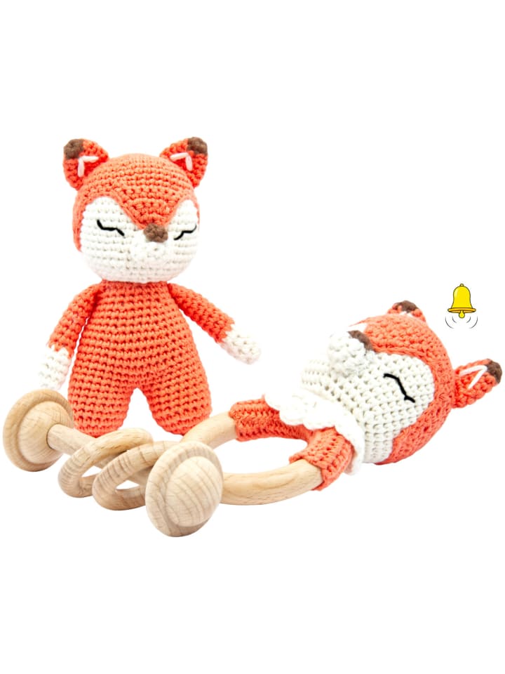 miniHeld Handgestrickter Fuchs Fuzzy Set Babyrassel Holz Baumwolle 15 cm 0 Monate günstig kaufen onesize