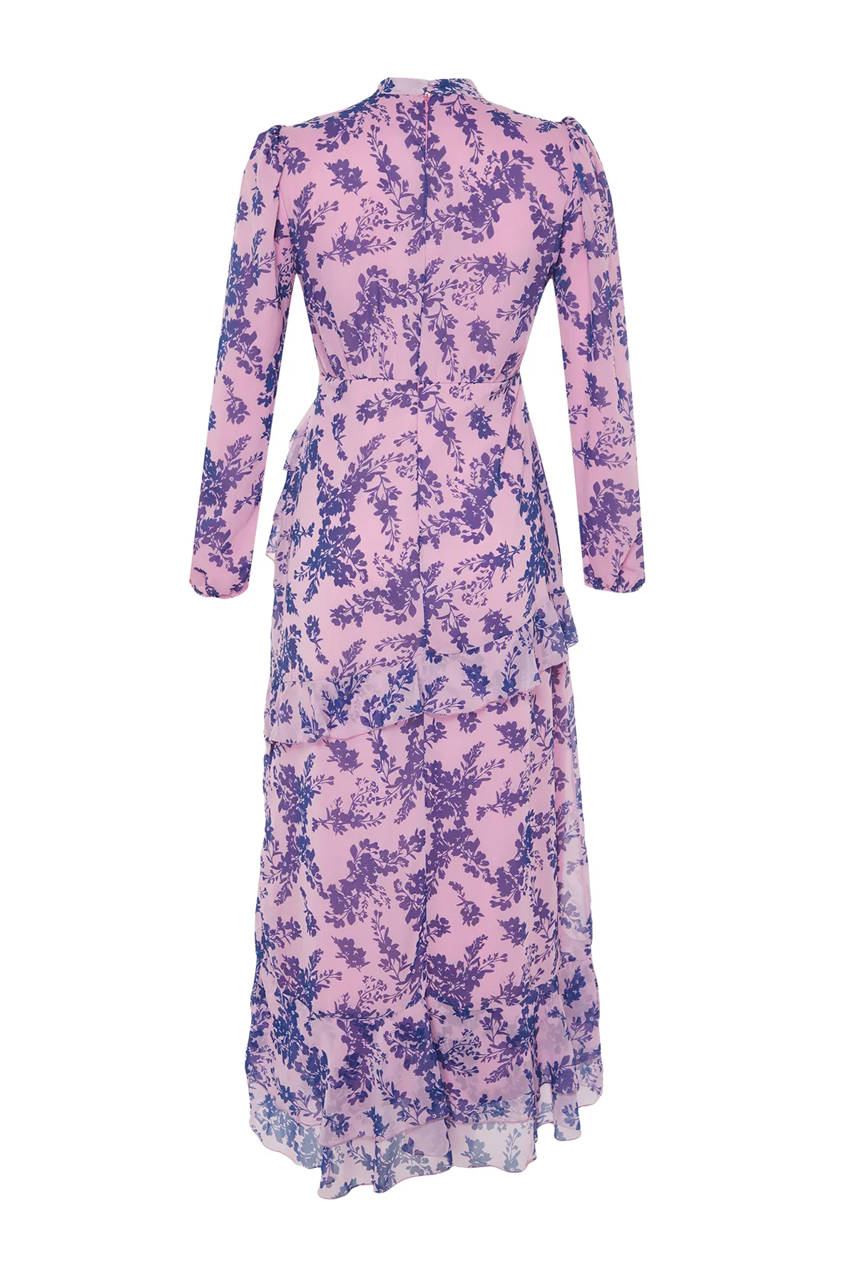 Trendyol Modest  Lilafarbener Blumenrock, gerüschtes, gefüttertes Kleid aus gewebtem Chiffon TCTSS23EB00160