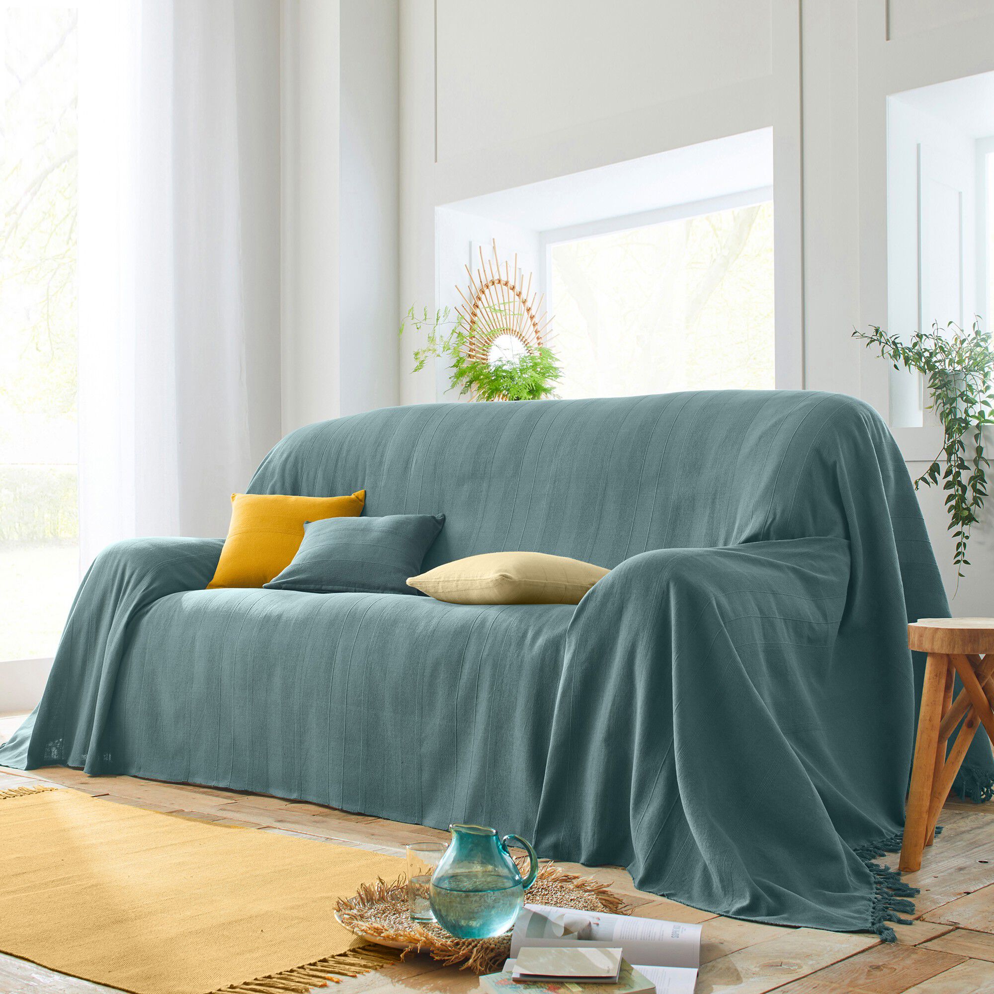 Housse coussin unie coton tissage artisanal