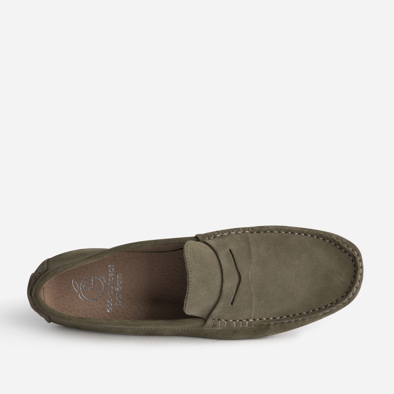 Mocassin kaki éco-conçu en cuir velours