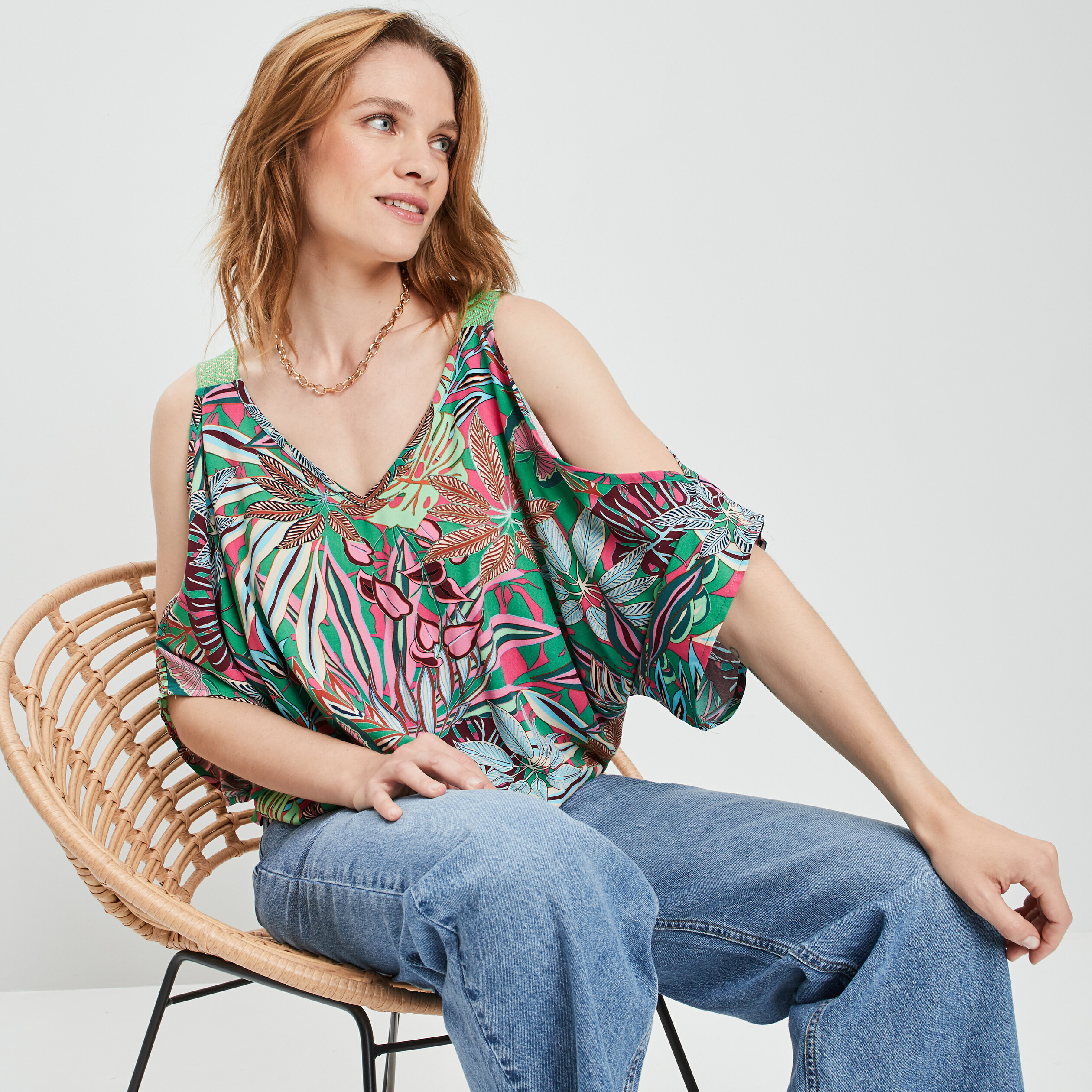 Blouse manches chauve-souris vert femme | La Halle