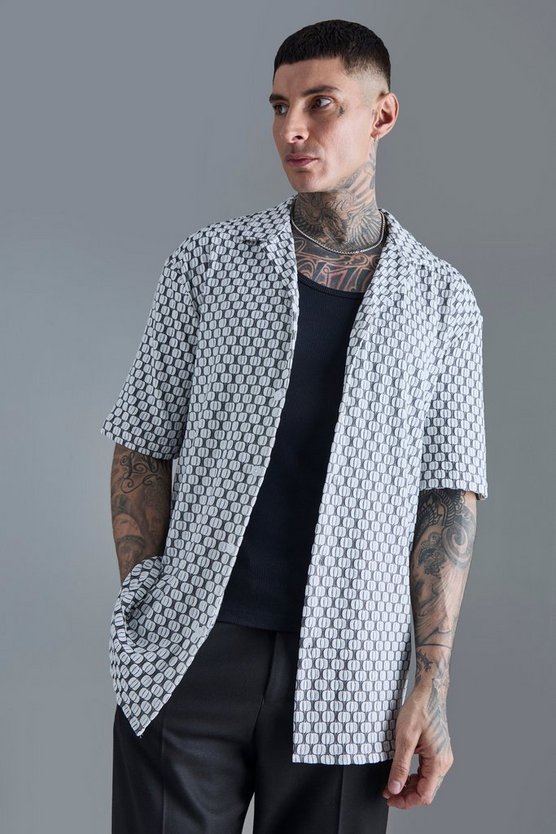 Tall kurzärmliges Jacquard-Hemd